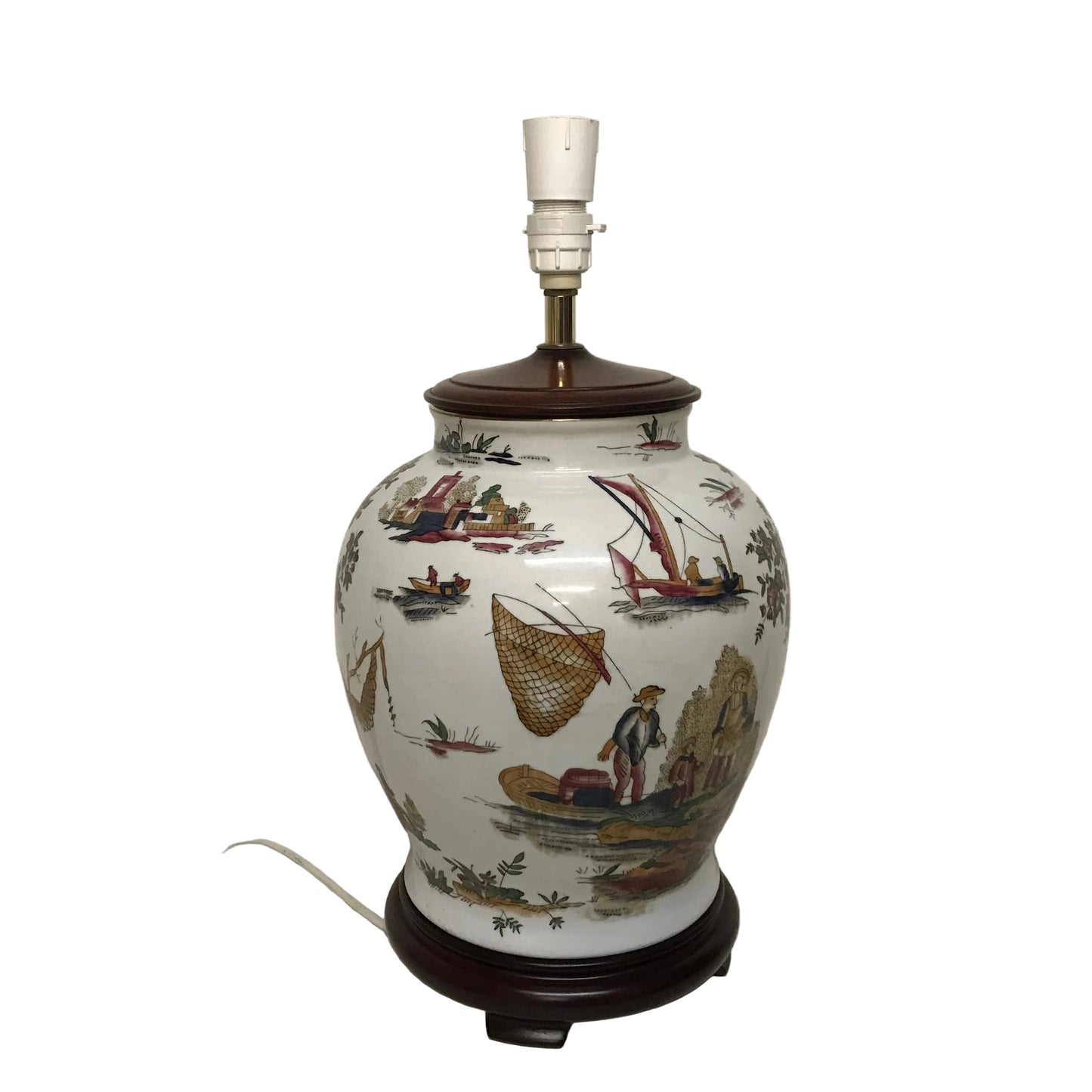 Decorative ceramic vase with artistic designs on a white background