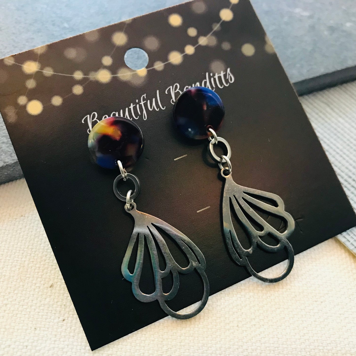 Mixed Metal and Resin Earrings - small