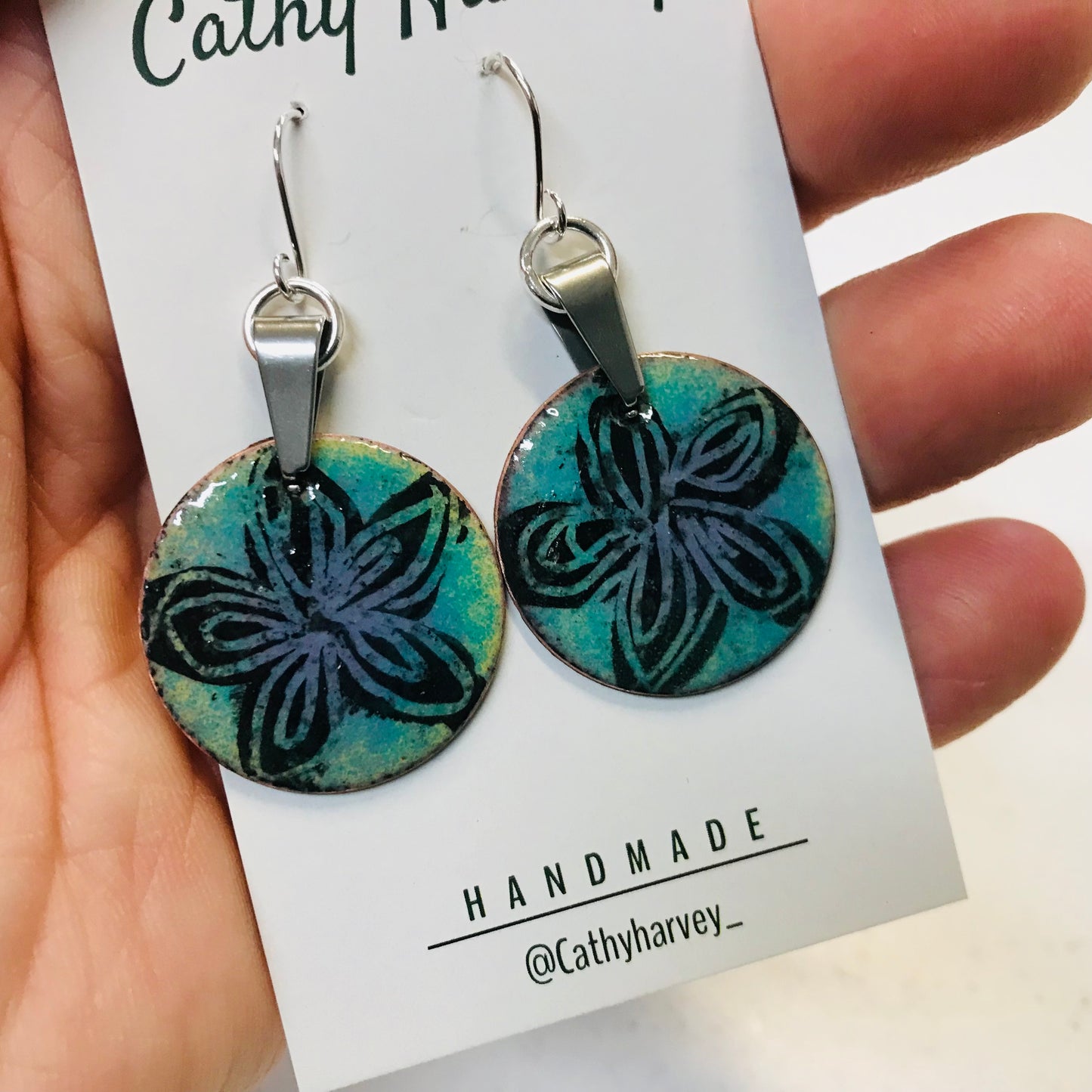 Handpainted Earrings -  Enamel on Copper