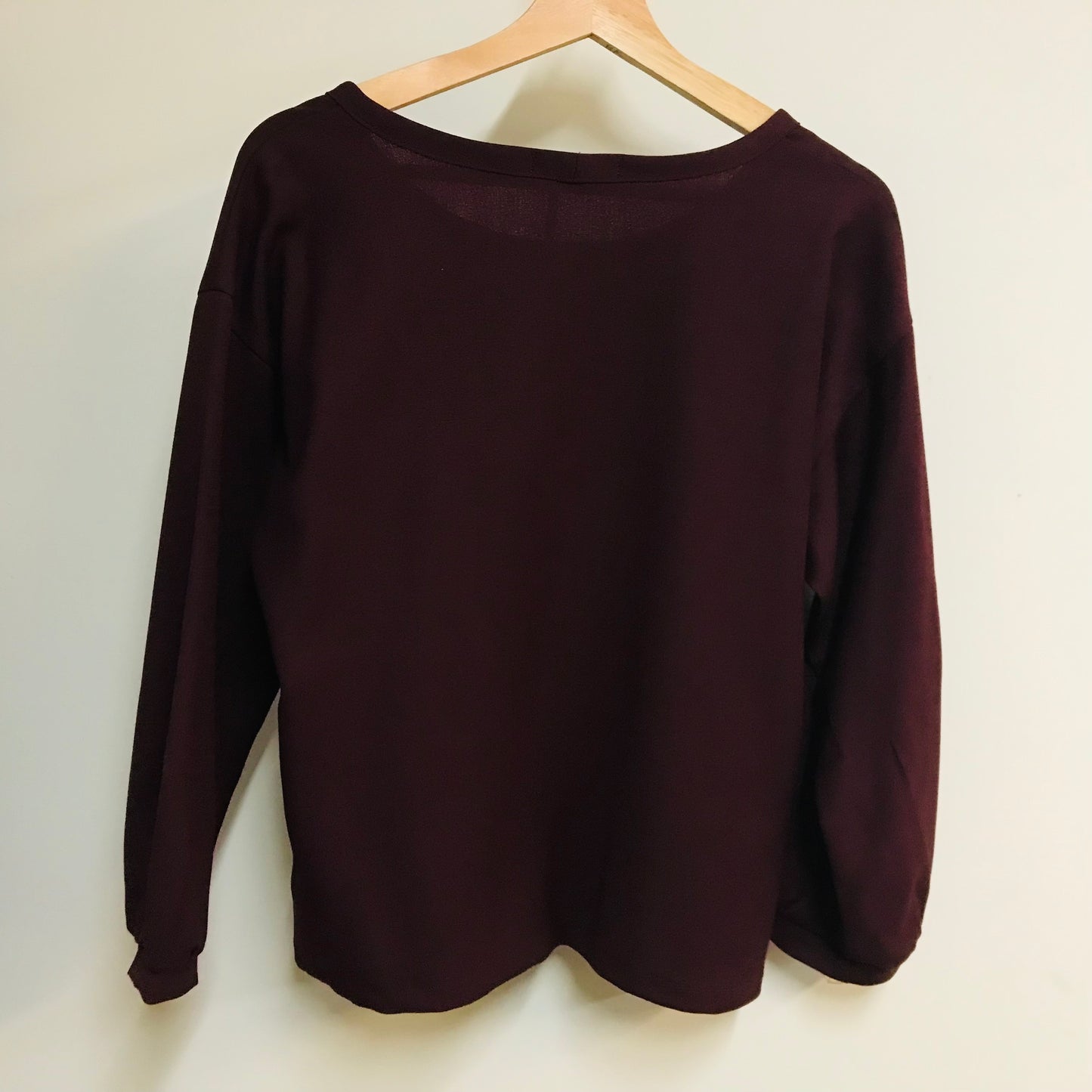Women's Handmade Long Sleeve Gather Top - Burgandy Wool Crepe