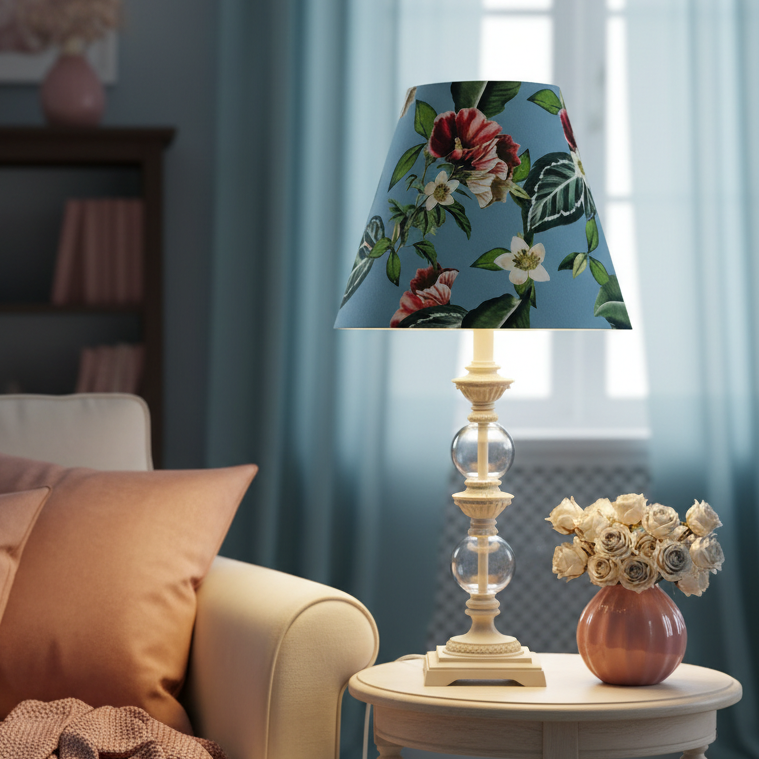 Vintage Blue Floral Table Lamp