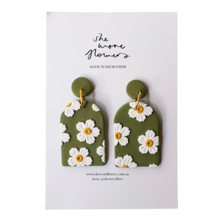 Floral Polymer Clay Arch Dangle Earrings