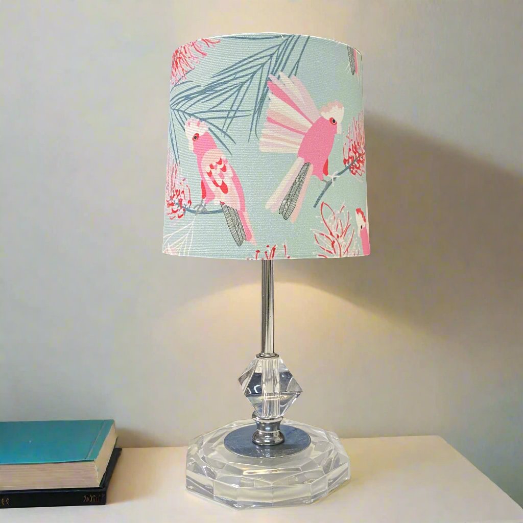 Ornate Table Lamp with Galahs on Mint Shade