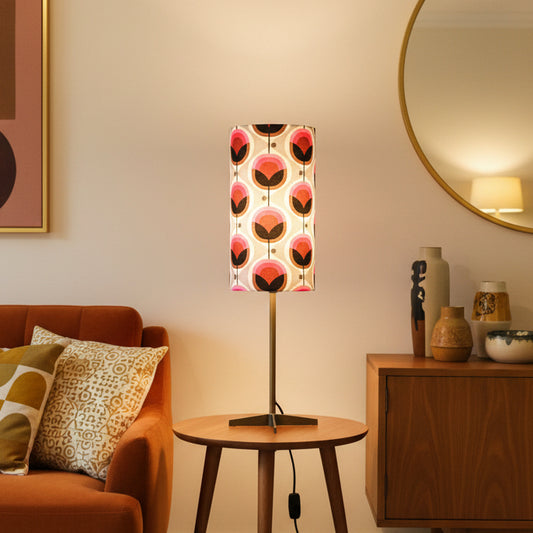 Art Deco Pink Geo Flower Barkcloth Column Table Lamp