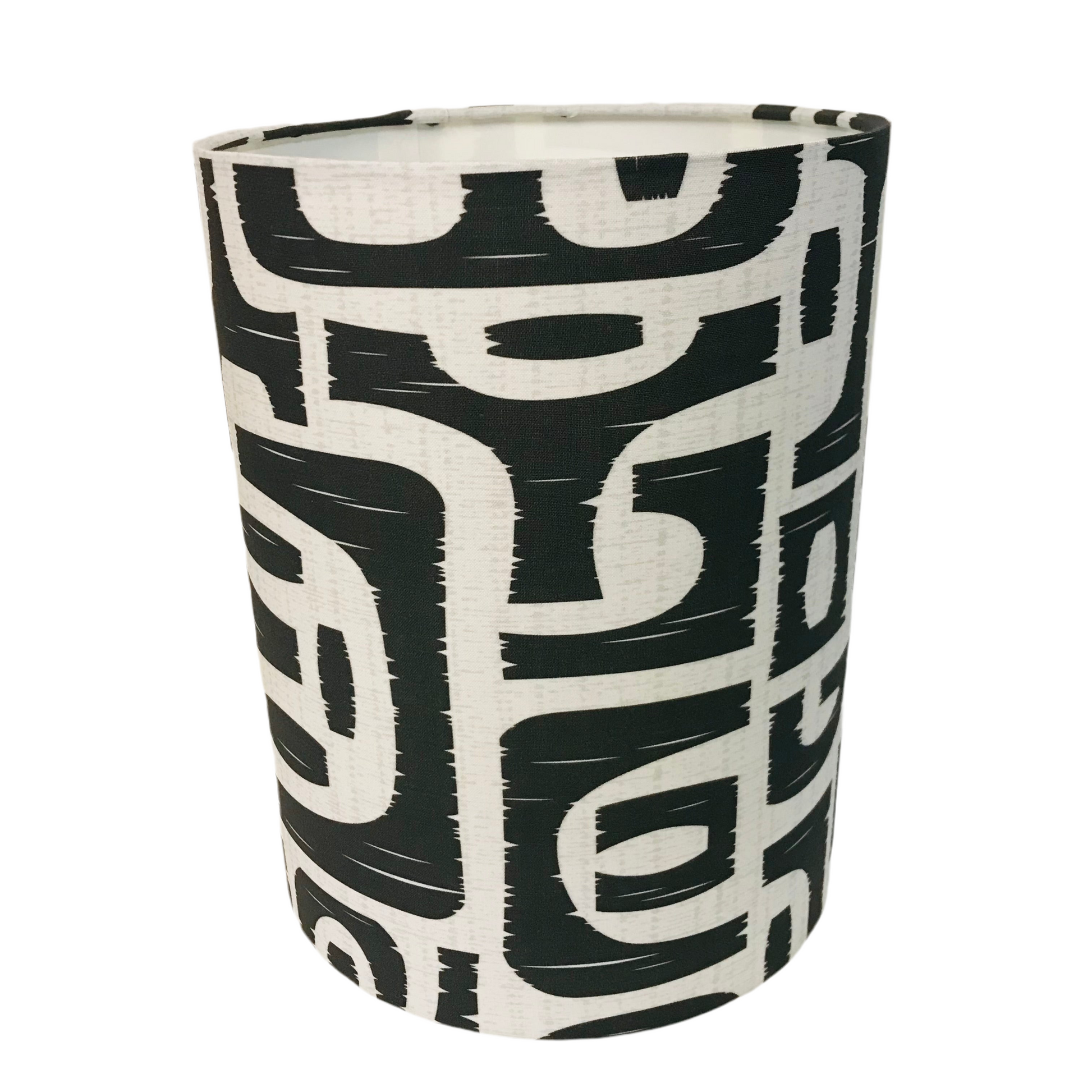 Black and white patterned 20 cm wide lampshade on a white background