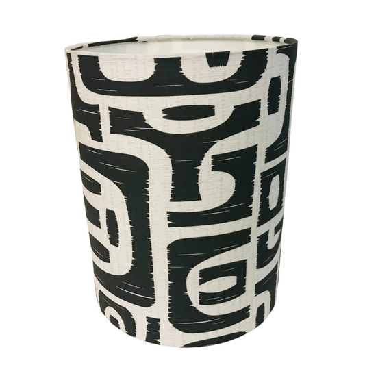 Black and white patterned 20 cm wide lampshade on a white background