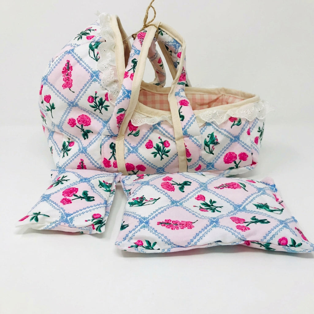 Cloth Carrier Dolls Basket Set with Blanket and Pillow