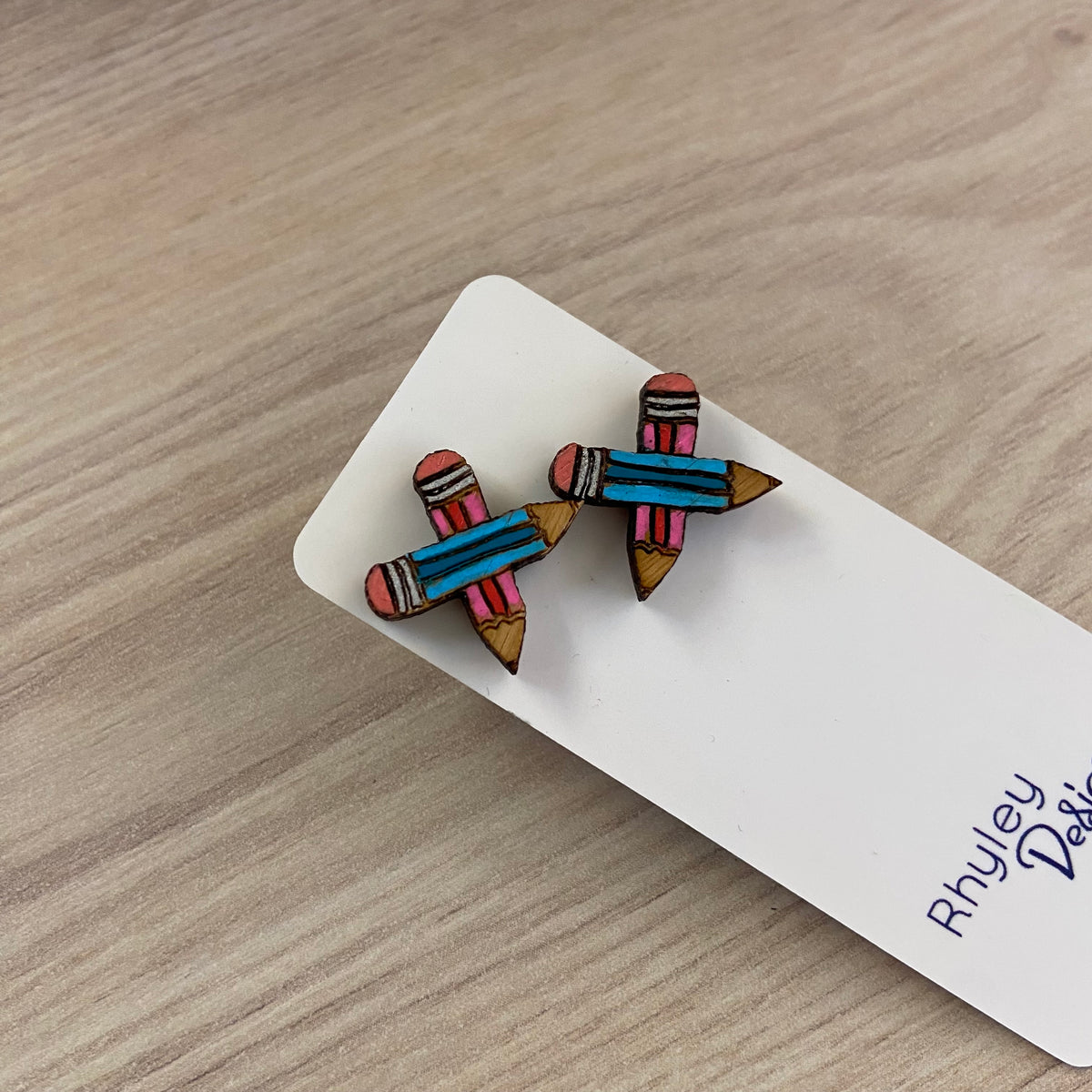 Novelty Studs Earrings - Graphic Wood