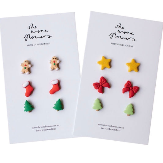 Christmas Polymer Clay Earrings - Triple Stud Packs