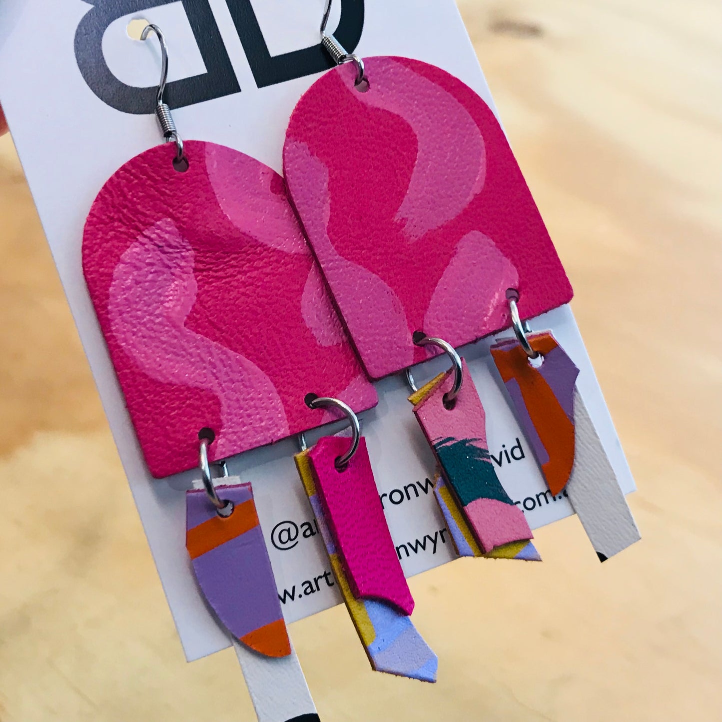 Hand painted leather bold statement earrings - The Squidlets