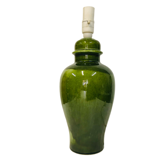 Lamp Base Only - MCM Deep Green Glazed Ceramic Urn Table Lamp Base