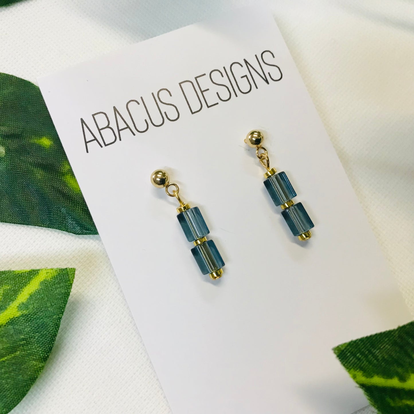 Blue Champagne Glass & Brass Dangle Earrings
