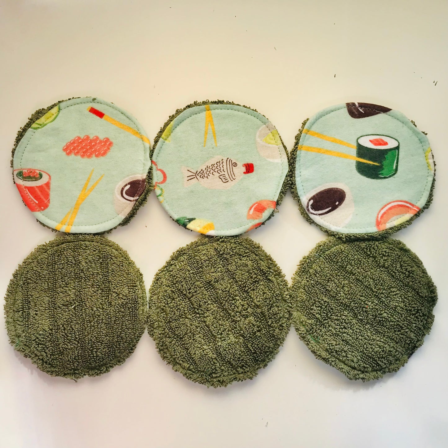 No Waste Reusable Make-up Remover Pads Wipes - flannel / towelling (set of 6)