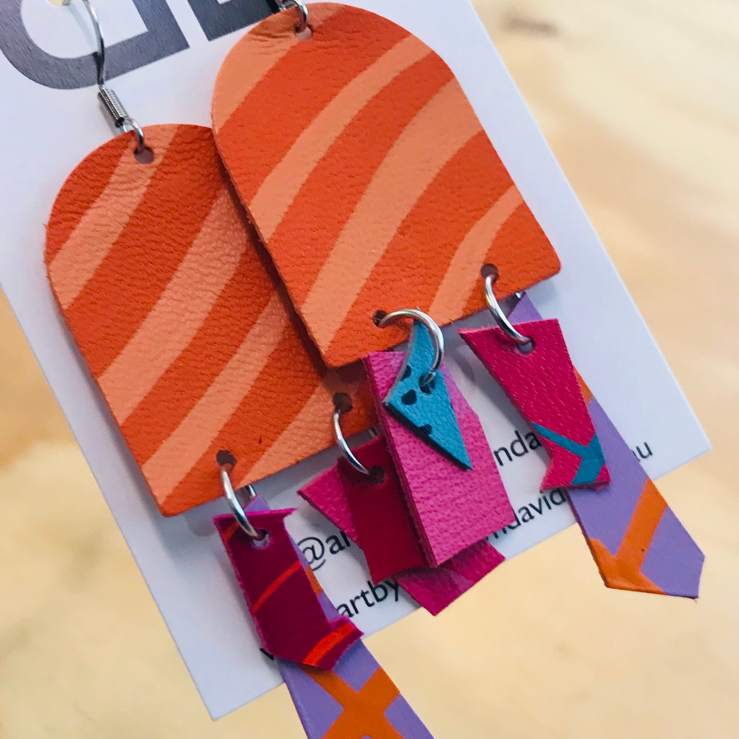 Hand painted leather bold statement earrings - The Squidlets