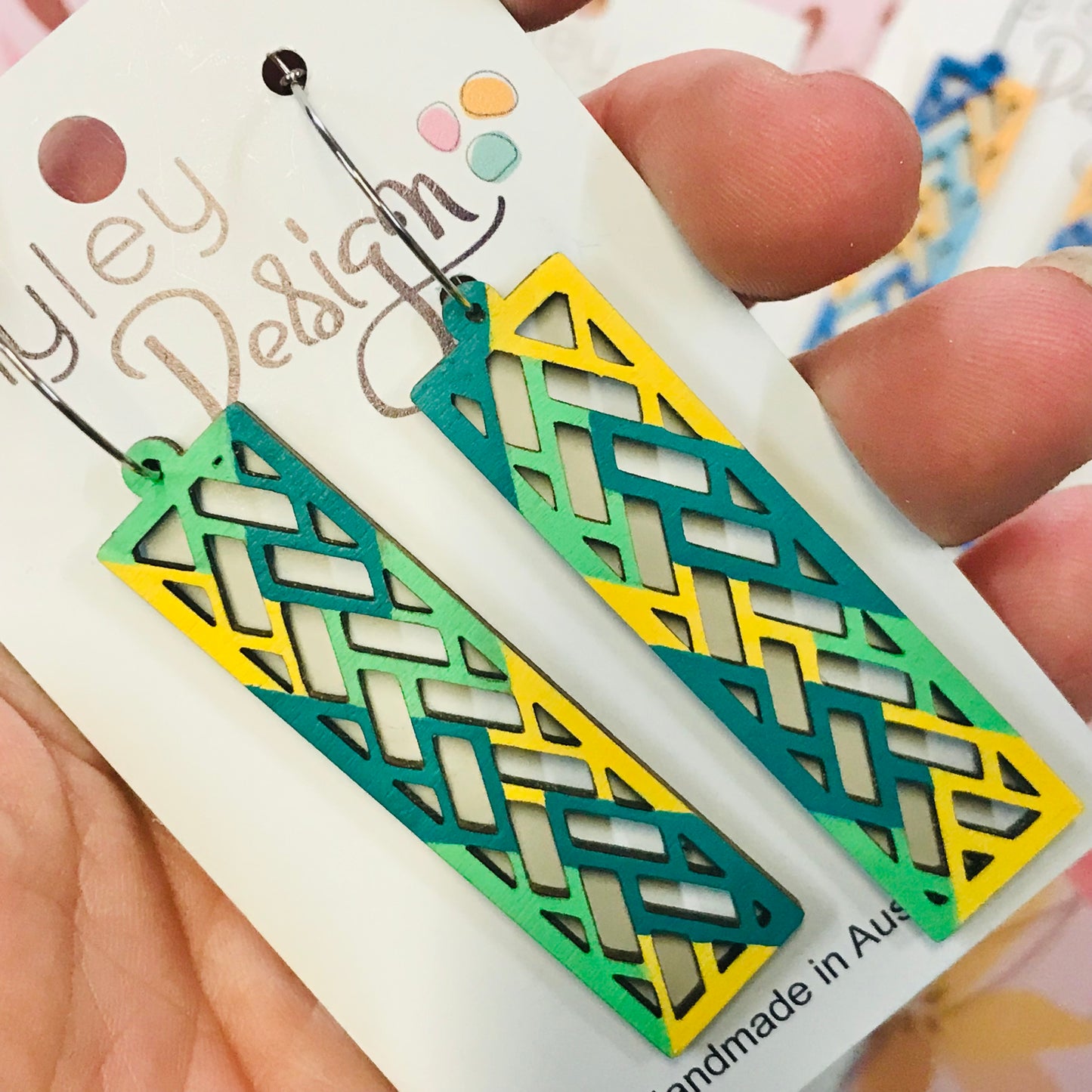 Wooden Boxed Grid Statement Earrings