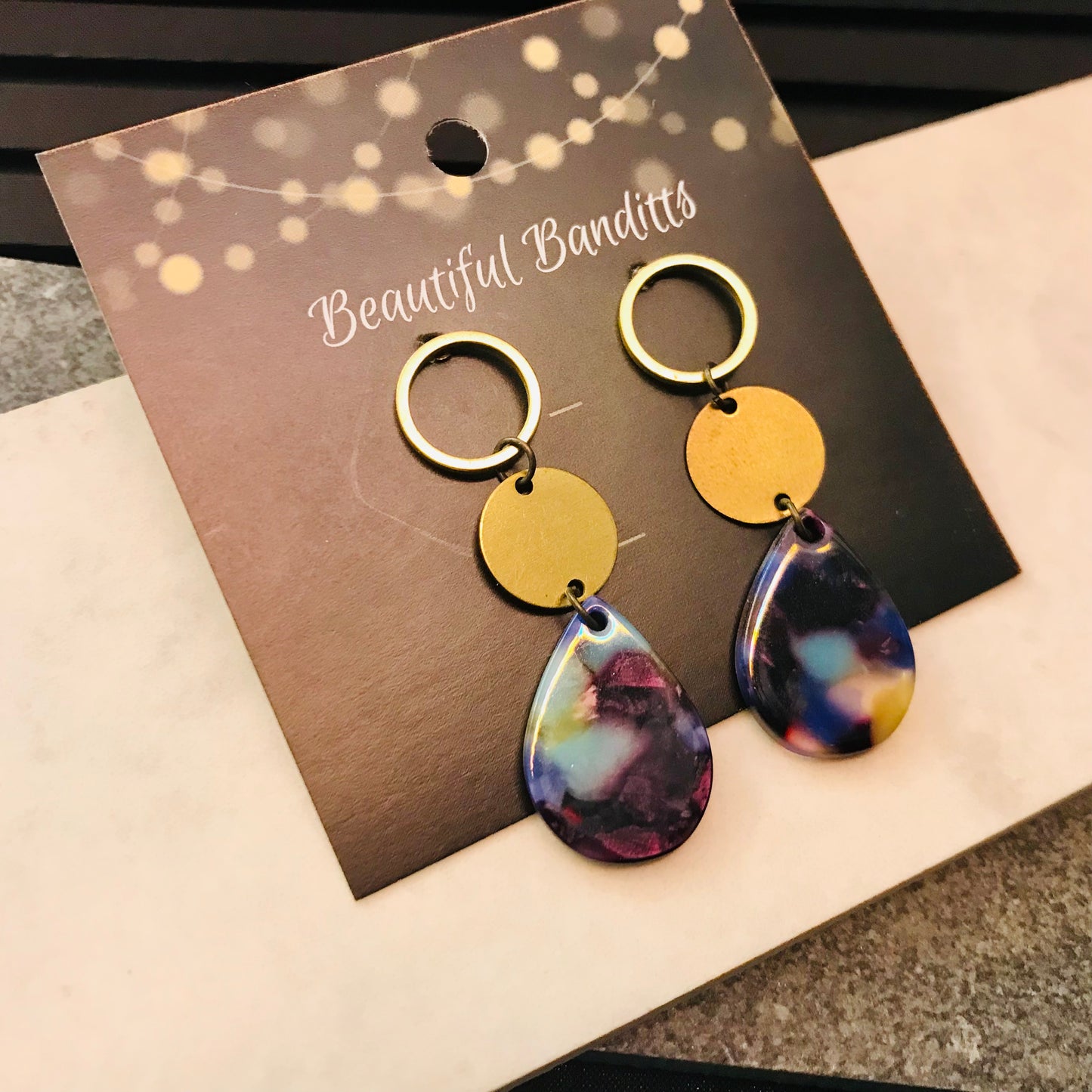 Mixed Metal and Resin Earrings - small