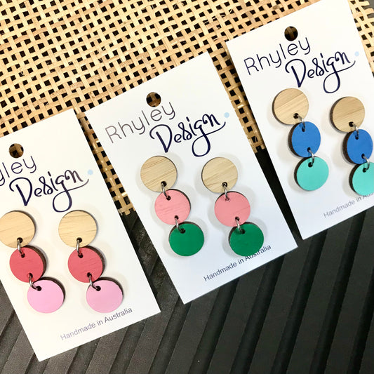 Hand Painted Triple Disc Bamboo Rod Earrings