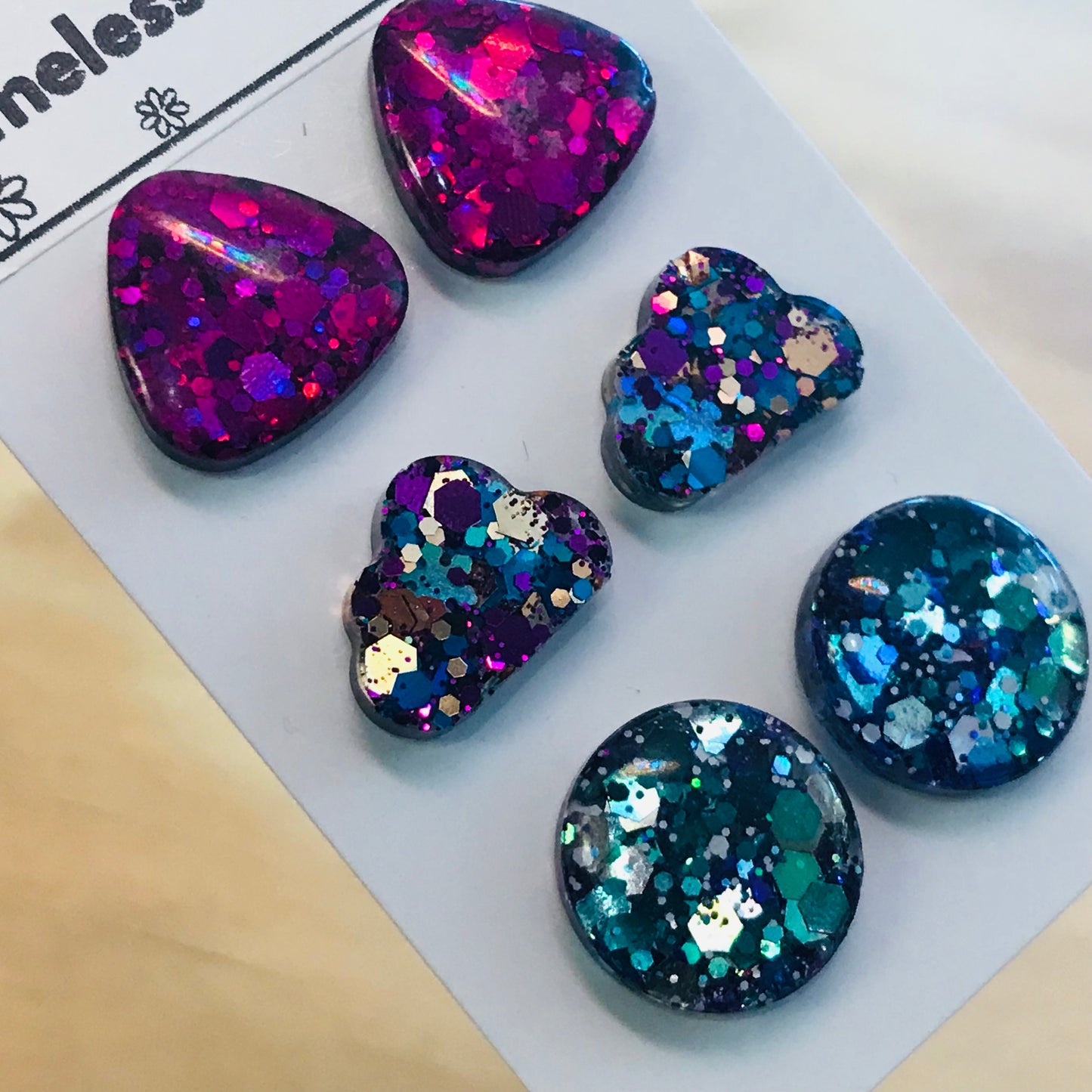 Novelty Resin Sparkle Stud Earrings - triple pack