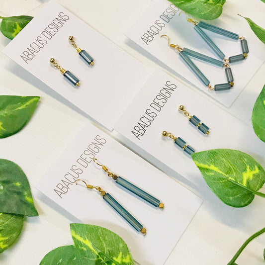 Blue Champagne Glass & Brass Dangle Earrings