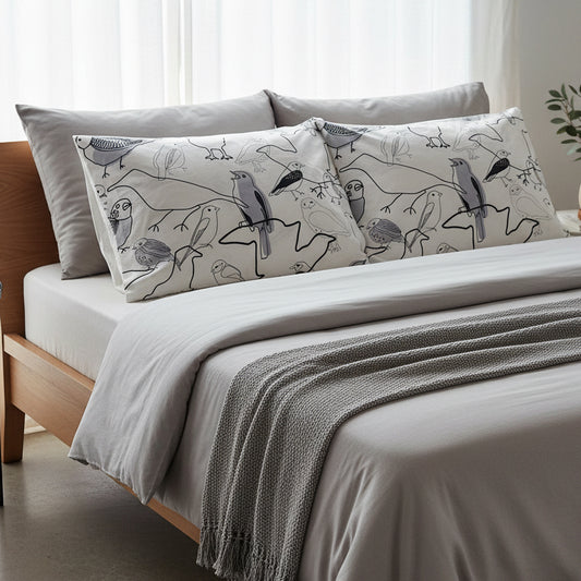 Pillow Case Set - Monotone Bird Sketchers (set of 2)