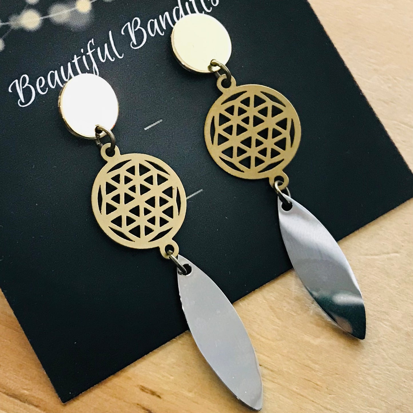 Mixed Metal and Resin Earrings - medium