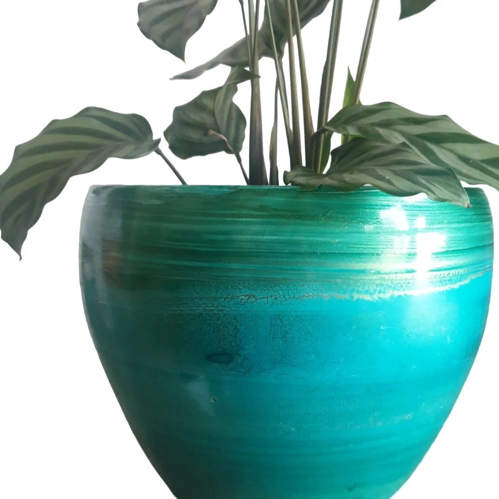 Alcohol Ink planter pot - AQUA GREEN GOLD (MEDIUM)