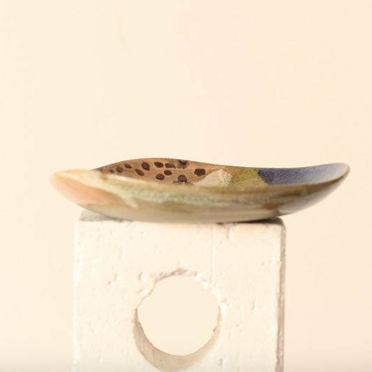 Ceramic plate with decorative patterns on a white background