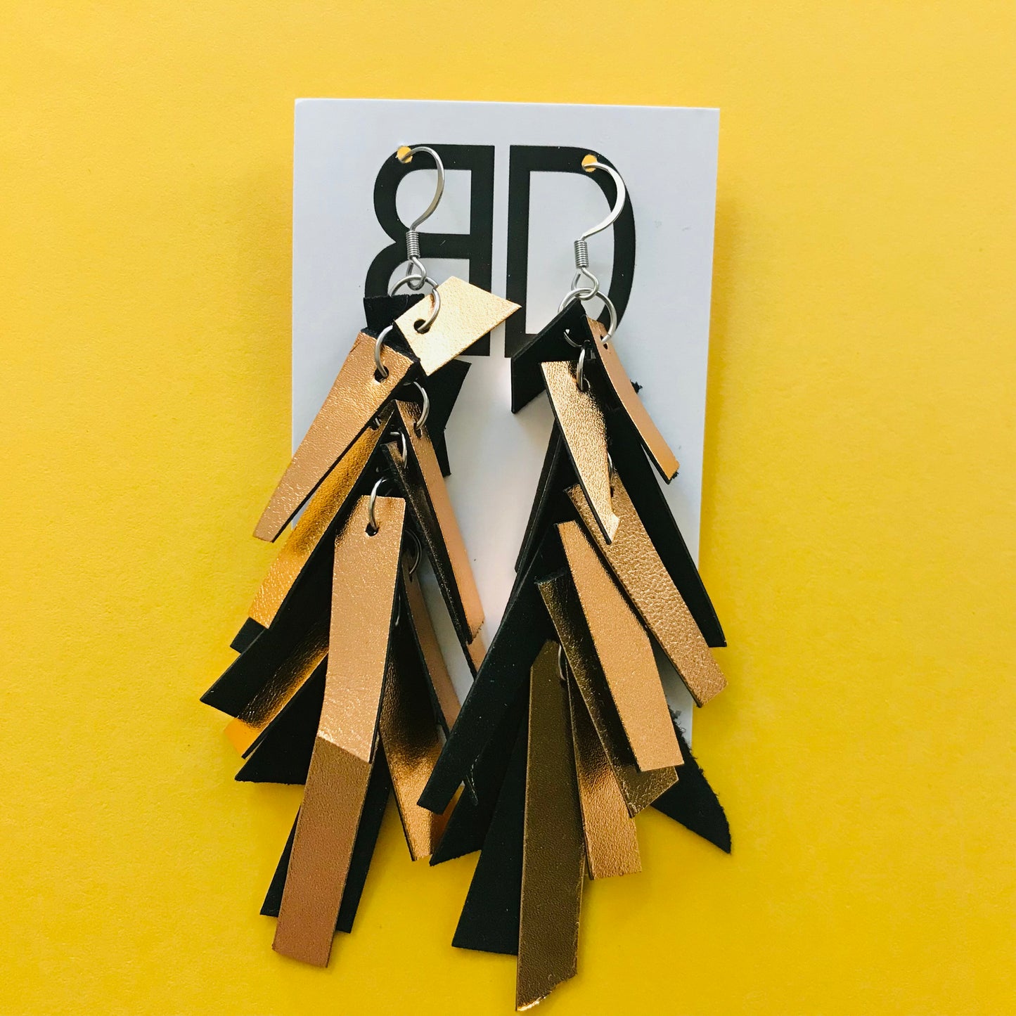 Hand painted leather bold statement earrings - The Tassle