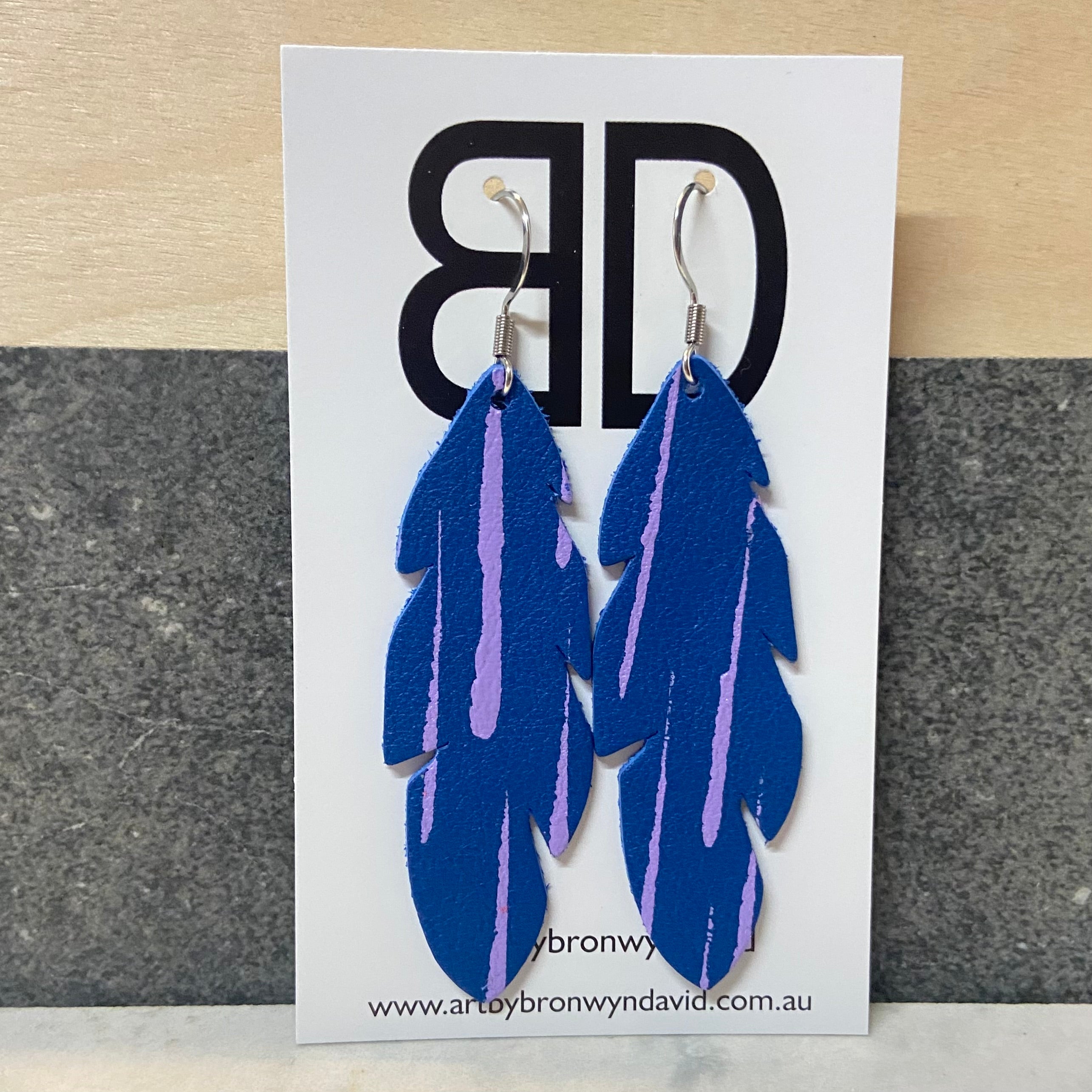 Handmade Painted Leather Earrings - The Feather