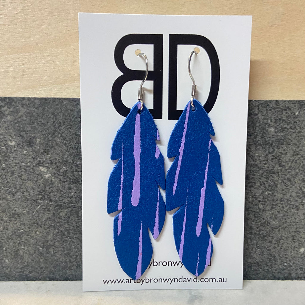 Handmade Painted Leather Earrings - The Feather