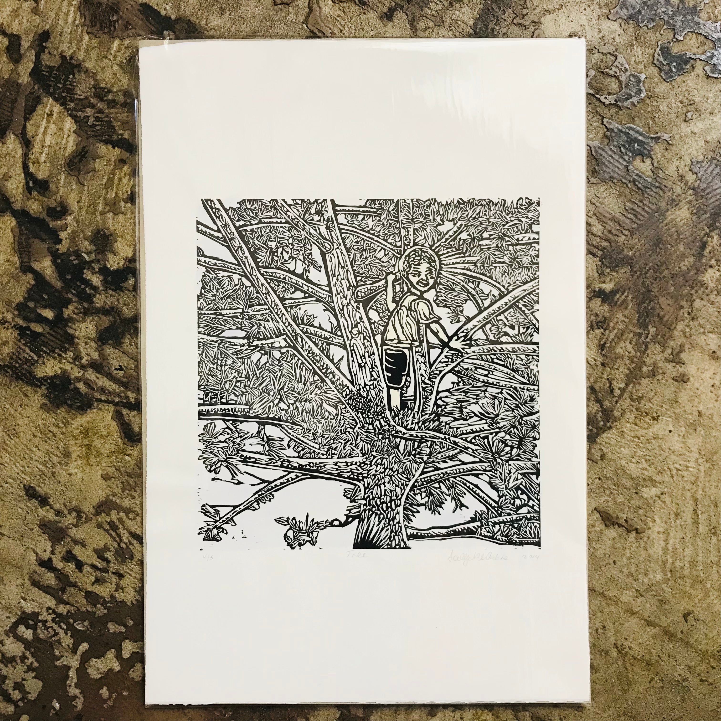 Hand printed original linocut - TREE (unframed)