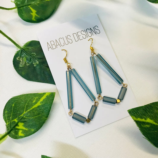 Blue Champagne Glass & Brass Dangle Earrings