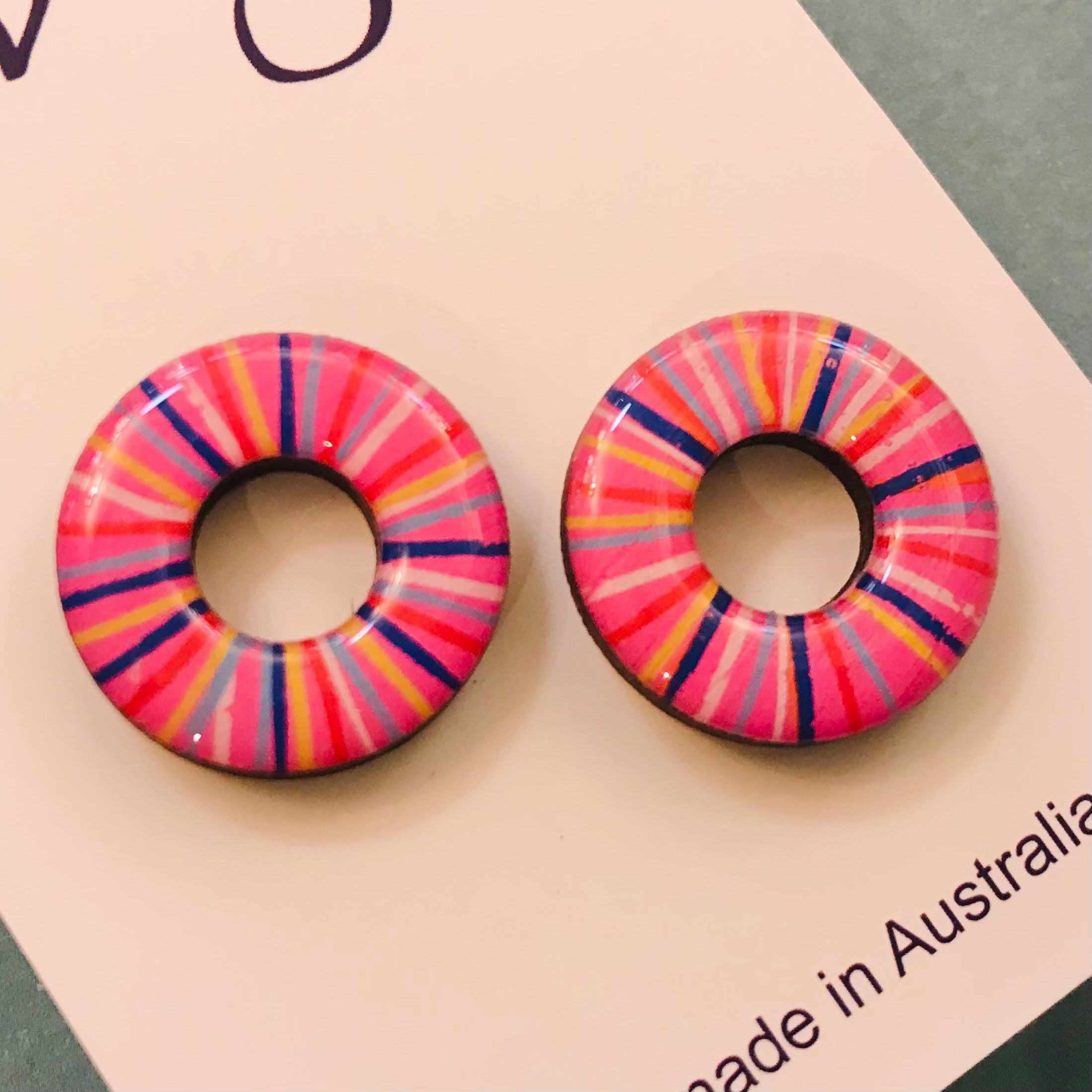 Bamboo Handpainted Mini Hoop Donut Studs