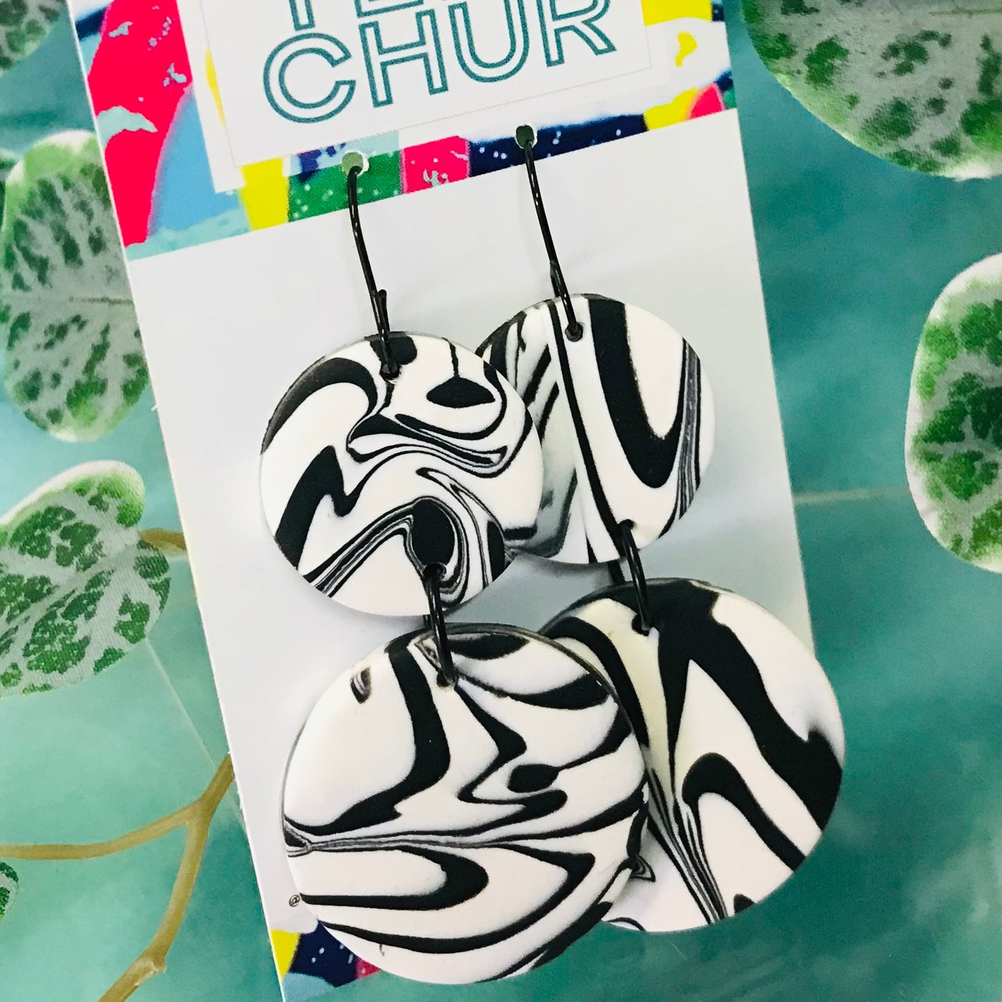 Polymer Clay Earrings - Multi Disc Drops