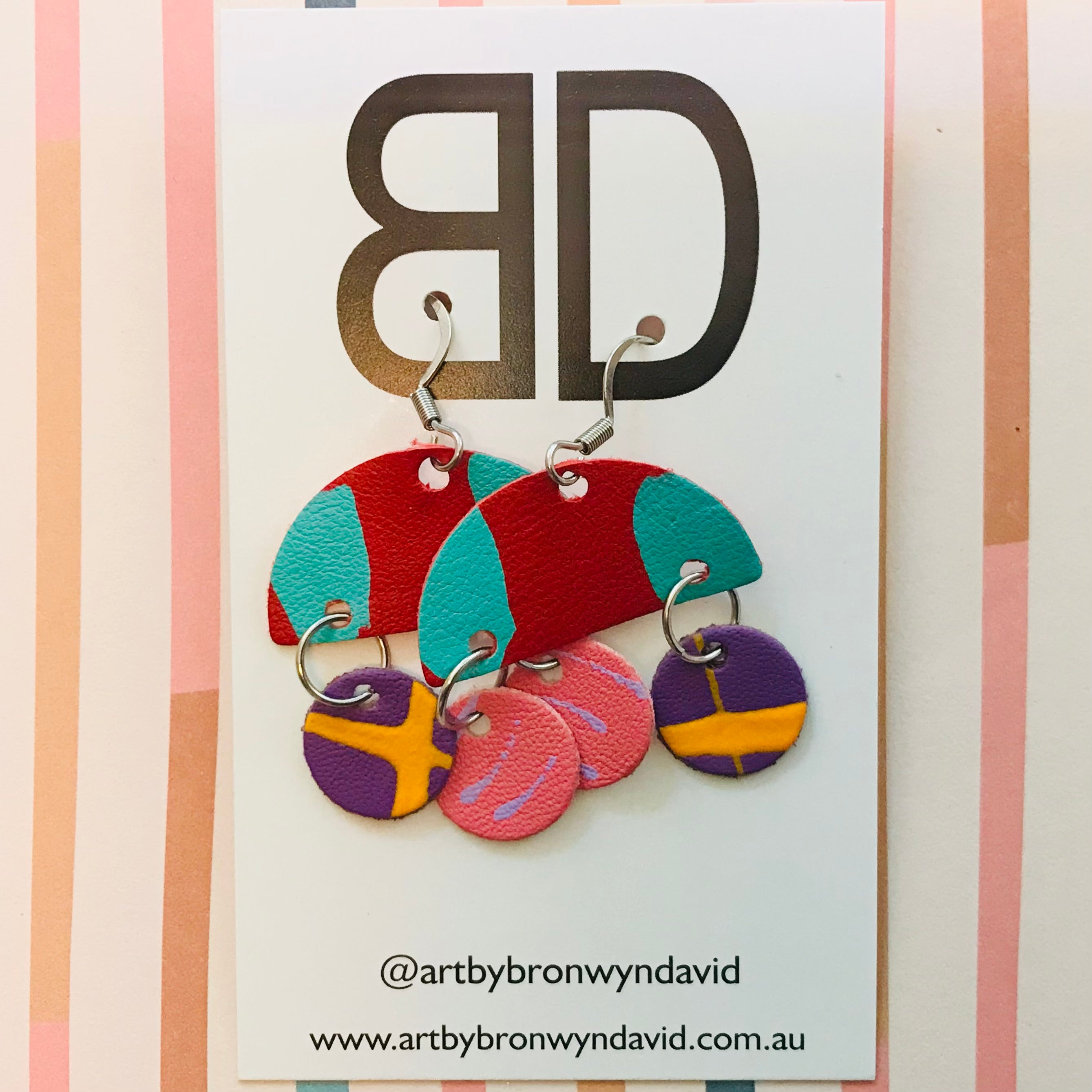 Hand painted leather bold statement earrings - The Dome Mini (with hook)