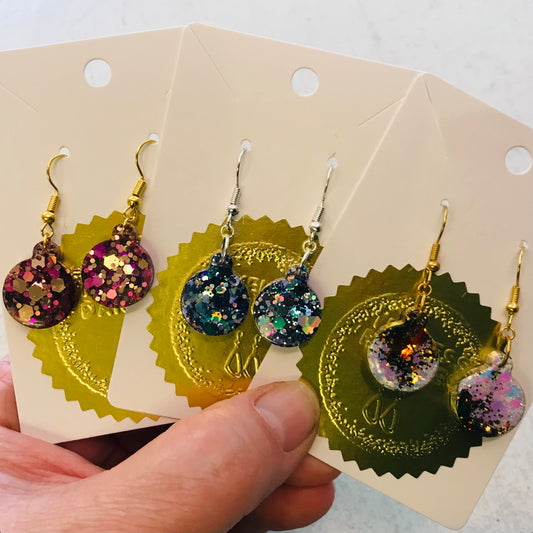 Novelty Resin Sparkle Stud Earrings - Christmas Baubles
