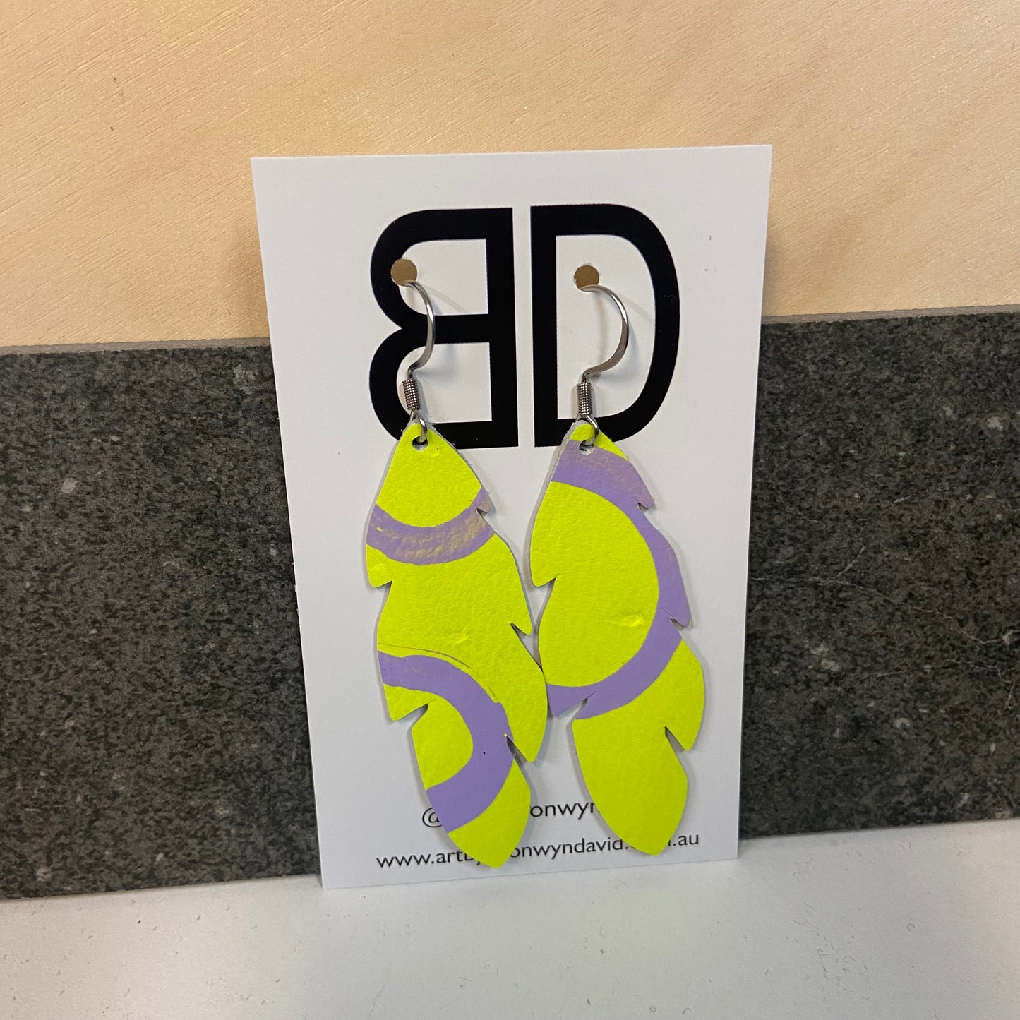 Handmade Painted Leather Earrings - The Feather