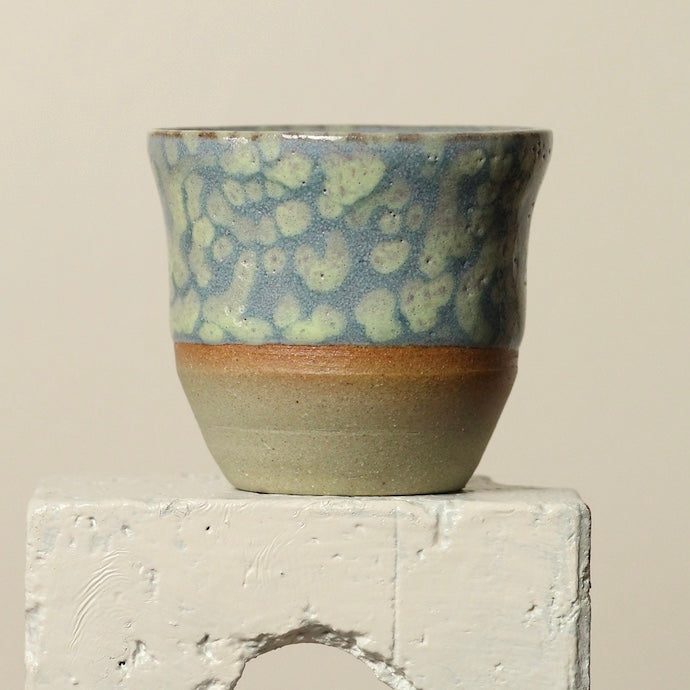 Handcrafted Pottery Espresso Cup - Blue with Yellow, Purple Yellow Dots inside (125ml)