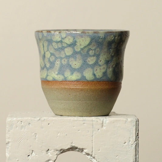 Handcrafted Pottery Espresso Cup - Blue with Yellow, Purple Yellow Dots inside (125ml)