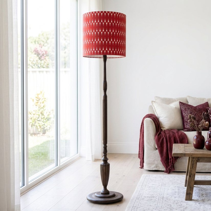 Timber Standard Floor Lamp with Rust Ovals Shade