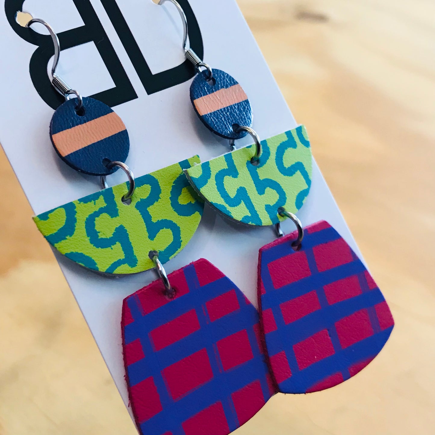 Hand painted leather bold statement earrings - The Juggler