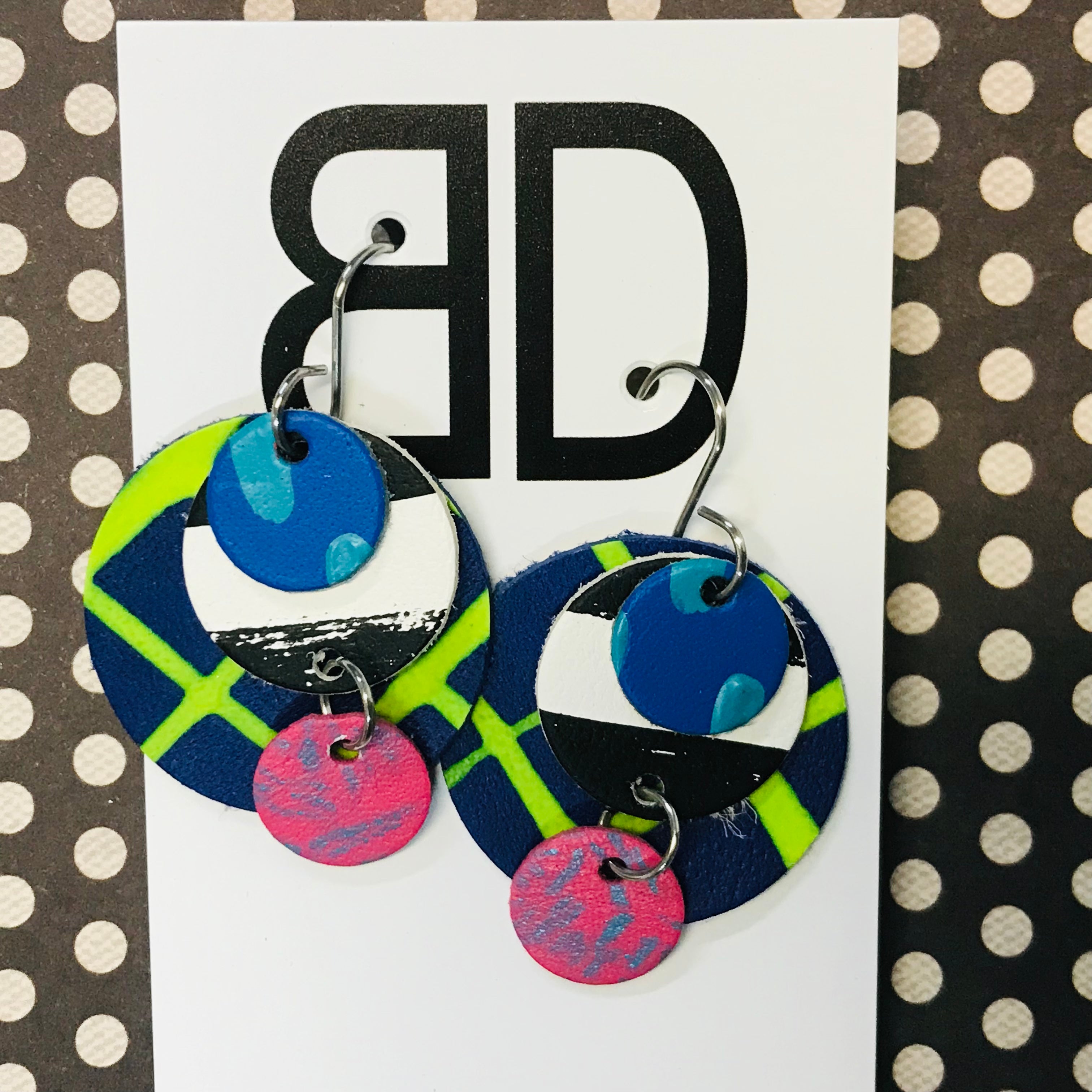 Hand painted leather bold statement earrings - The Layered Droplet