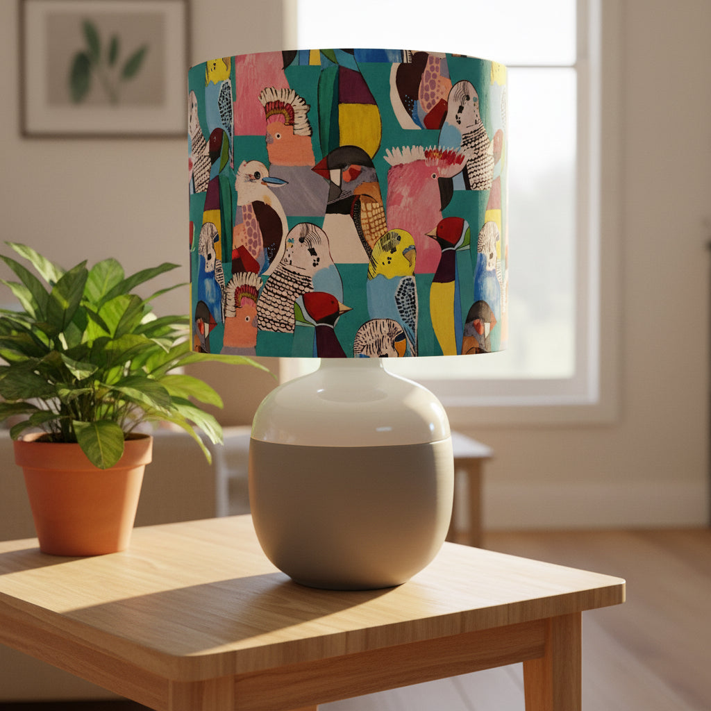 Two-Toned Ceramic Table Lamp with Birdie Paradise Shade