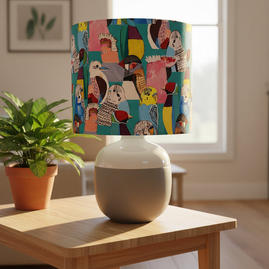 Two-Toned Ceramic Table Lamp with Birdie Paradise Shade