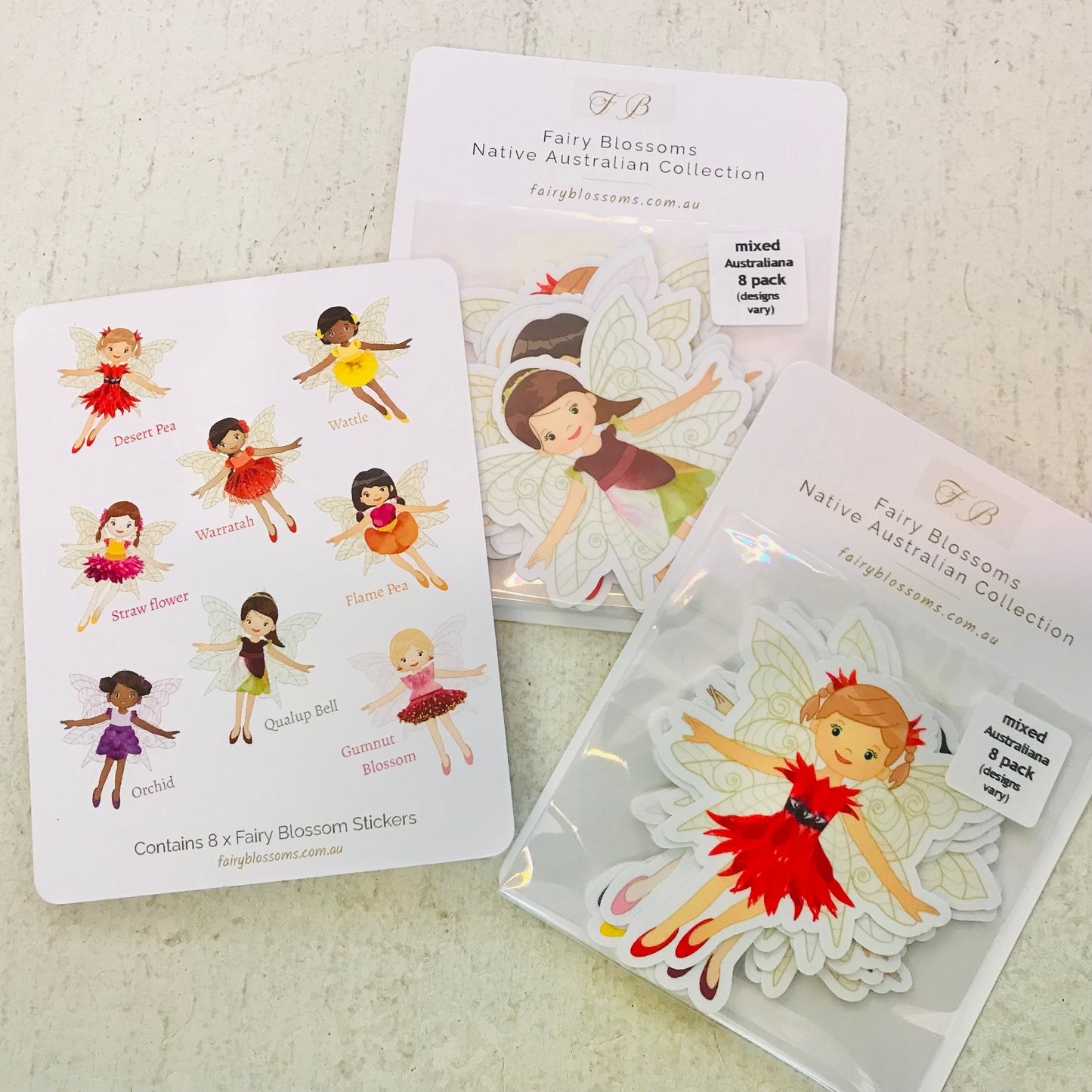 Fairy Blossoms stickers packaging on a light surface