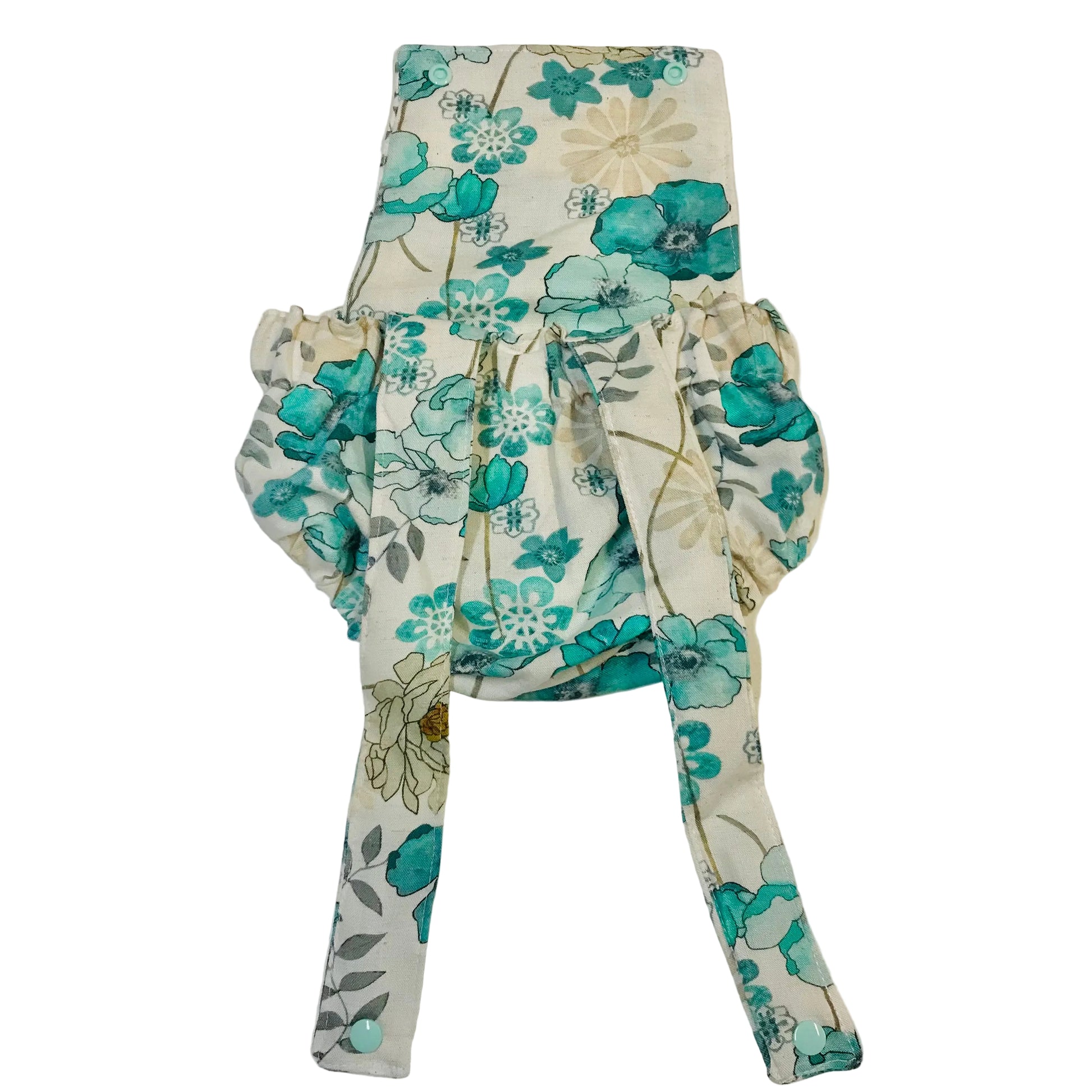 Floral-patterned baby bloomers on a white background