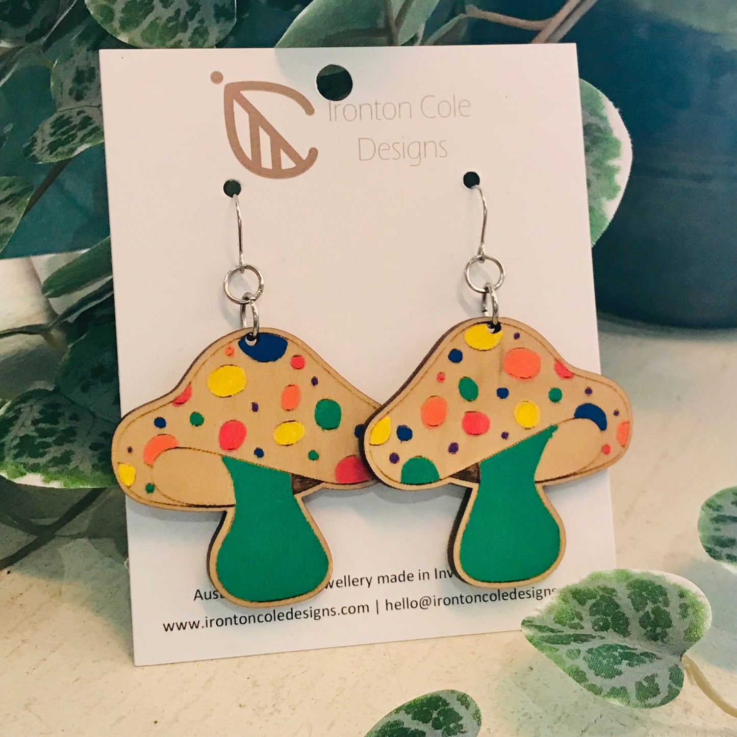 Handpainted Laser Cut earrings - Mushrooms