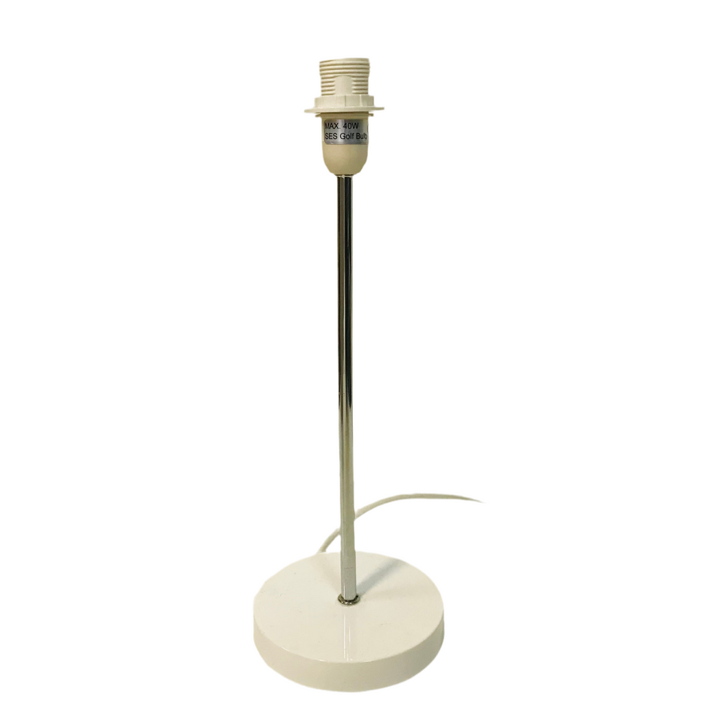 Lamp Base Only - Chrome Stick Table Lamp with White Round Base