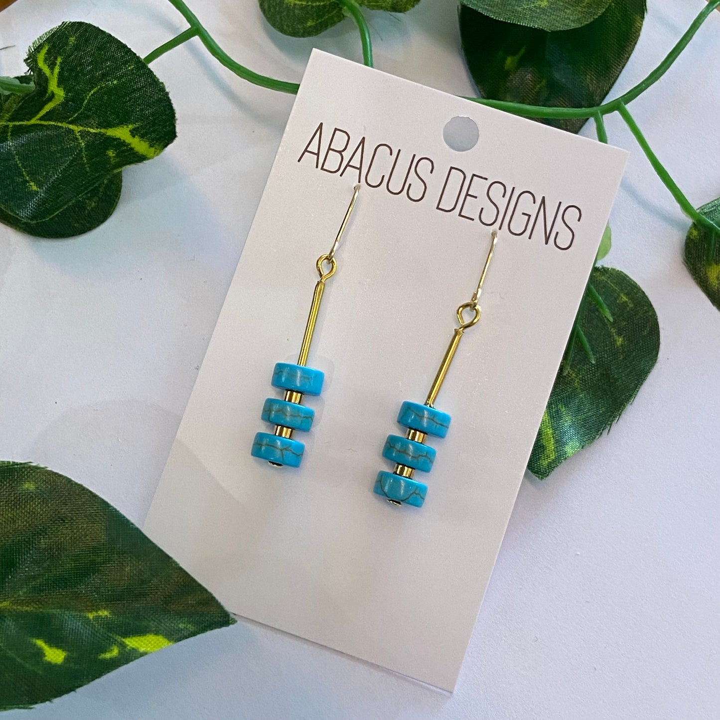 Stacked Beads & Brass Dangle Earrings