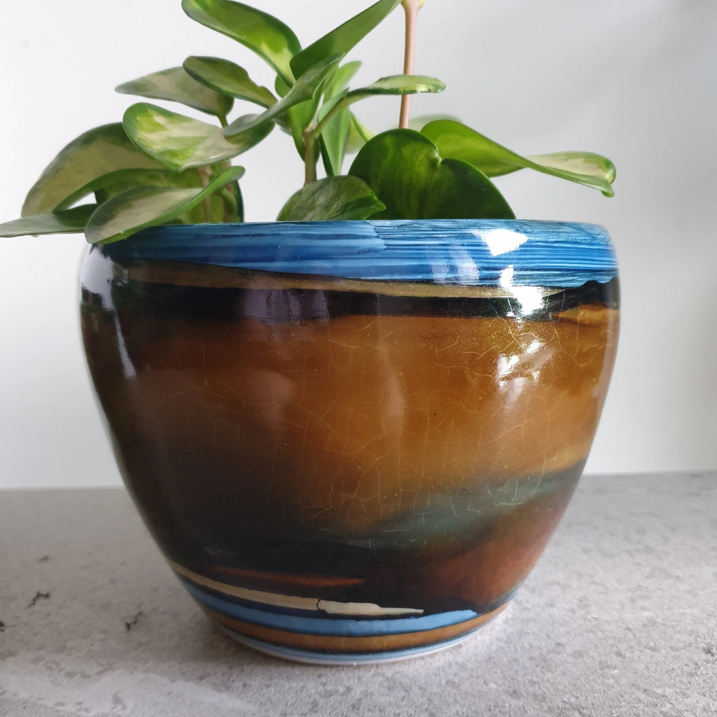 Alcohol Ink planter pot - BLUE BROWN CRACKLE (SMALL)